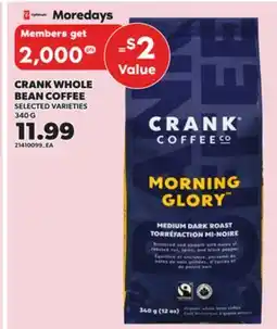 Loblaws CRANK WHOLE BEAN COFFEE 340G offer