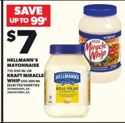 Loblaws HELLMANN'S MAYONNAISE 710-890ML KRAFT MIRACLE WHIP 650-890ML offer