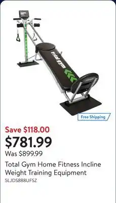 Walmart Total Gym Home Fitness Incline Weight Training Equipment offer