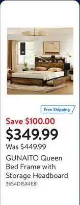 Walmart GUNAITO Queen Bed Frame with Storage Headboard offer