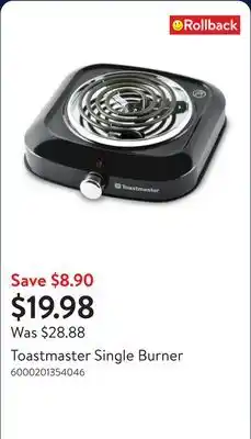 Walmart Toastmaster Single Burner offer