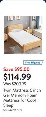 Walmart Twin Mattress 6 inch Gel Memory Foam Mattress for Cool Sleep offer