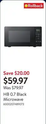 Walmart HB 0.7 Black Microwave offer