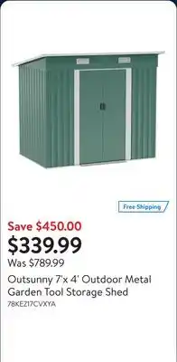 Walmart Outsunny 7'x 4' Outdoor Metal Garden Tool Storage Shed offer