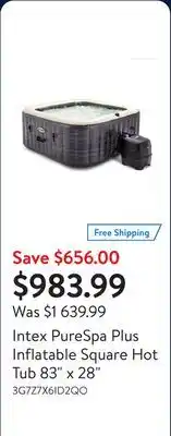 Walmart Intex PureSpa Plus Inflatable Square Hot Tub 83 x 28 offer