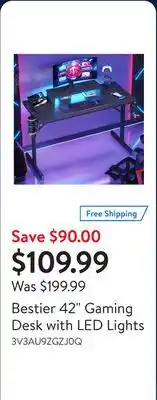 Walmart Bestier 42 Gaming Desk with LED Lights offer