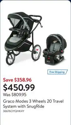 Walmart Graco Modes 3 Wheels 20 Travel System with SnugRide offer