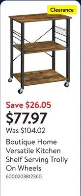 Walmart Boutique Home Versatile Kitchen Shelf Serving Trolly On Wheels offer