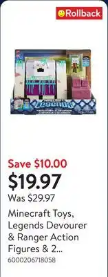 Walmart Minecraft Toys, Legends Devourer & Ranger Action Figures & 2 Accessories Set offer