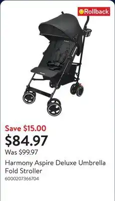 Walmart Harmony Aspire Deluxe Umbrella Fold Stroller offer