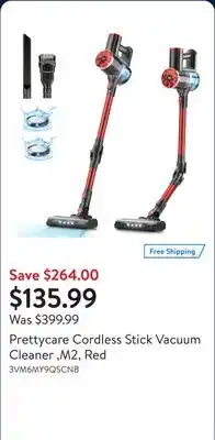 Walmart Prettycare Cordless Stick Vacuum Cleaner ,M2, Red offer