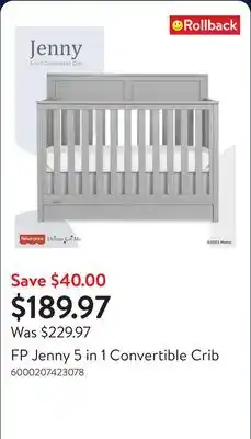 Walmart FP Jenny 5 in 1 Convertible Crib offer