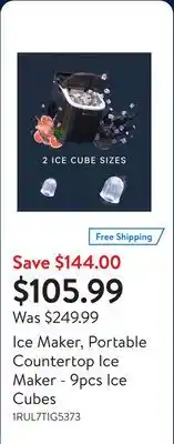 Walmart Ice Maker, Portable Countertop Ice Maker - 9pcs Ice Cubes offer