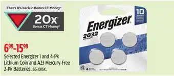 Canadian Tire Selected Energizer 1 and 4-Pk Lithium Coin and A23 Mercury-Free 2-Pk Batteries offer