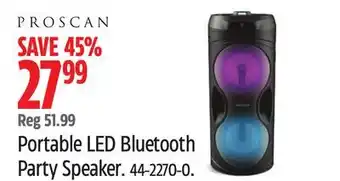 Canadian Tire Proscan Portable LED Bluetooth Party Speaker offer