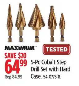 Canadian Tire MAXIMUM 5-Pc Cobalt Step Drill Set with Hard Case offer