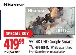 Canadian Tire Hisense 55 4K UHD Google Smart TV offer