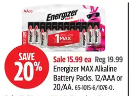 Canadian Tire Energizer MAX Alkaline Battery Packs offer