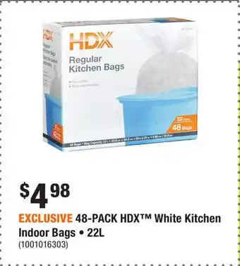 Home Depot EXCLUSIVE 48-PACK HDX White Kitchen Indoor Bags • 22L offer