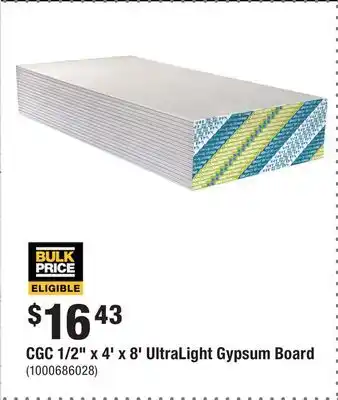 Home Depot CGC 1/2 x 4' x 8' UltraLight Gypsum Board offer