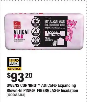 Home Depot OWENS CORNING AttiCat Expanding Blown-In PINK FIBERGLAS Insulation offer