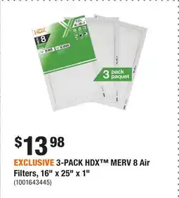 Home Depot EXCLUSIVE 3-PACK HDX MERV 8 Air Filters, 16 x 25 x 1 offer