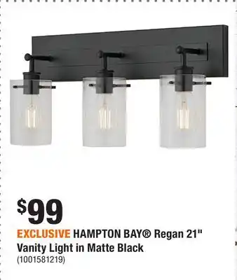 Home Depot EXCLUSIVE HAMPTON BAY Regan 21 Vanity Light in Matte Black offer