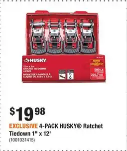 Home Depot EXCLUSIVE 4-PACK HUSKY Ratchet Tiedown 1 x 12' offer