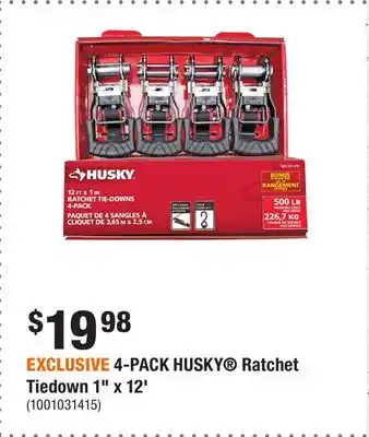 Home Depot EXCLUSIVE 4-PACK HUSKY Ratchet Tiedown 1 x 12' offer