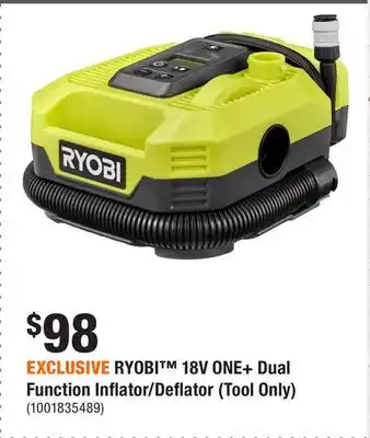 Home Depot EXCLUSIVE RYOBI 18V ONE+ Dual Function Inflator/Deflator (Tool Only) offer