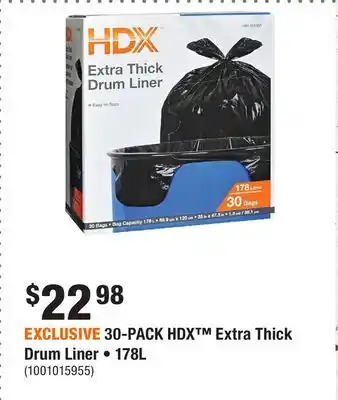 Home Depot EXCLUSIVE 30-PACK HDX Extra Thick Drum Liner • 178L offer