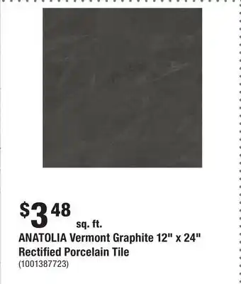 Home Depot ANATOLIA Vermont Graphite 12 x 24 Rectified Porcelain Tile offer