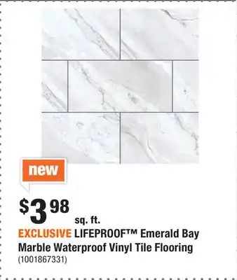 Home Depot EXCLUSIVE LIFEPROOF Emerald Bay Marble Waterproof Vinyl Tile Flooring offer