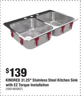 Home Depot KINDRED 31.25 Stainless Steel Kitchen Sink with EZ Torque Installation offer