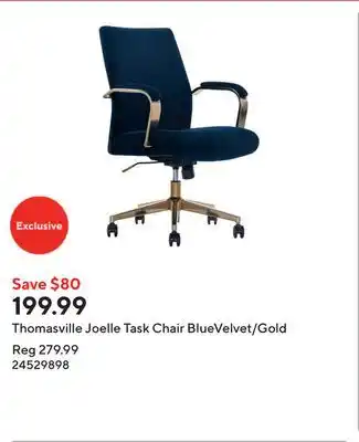 Staples Thomasville Joelle Task Chair BlueVelvet/Gold offer