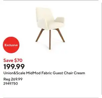 Staples Union&Scale MidMod Fabric Guest Chair Cream offer