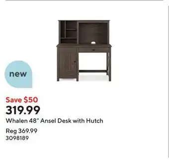 Staples Whalen 48 Ansel Desk with Hutch offer