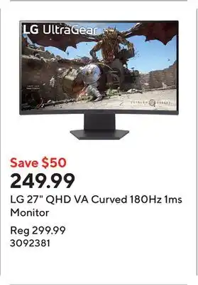 Staples LG 27 QHD VA Curved 180Hz 1ms Monitor offer