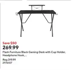 Staples Flash Furniture Black Gaming Desk with Cup Holder, Headphone Hook, & Monitor/Smartphone Stand offer