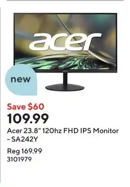 Staples Acer 23.8 120hz FHD IPS Monitor - SA242Y offer