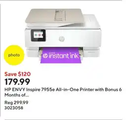 Staples HP ENVY Inspire 7955e All-in-One Printer with Bonus 6 Months of Instant Ink with HP+ offer