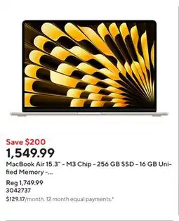 Staples MacBook Air 15.3 - M3 Chip - 256 GB SSD - 16 GB Unified Memory - Starlight - English offer