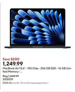 Staples MacBook Air 13.6 - M3 Chip - 256 GB SSD - 16 GB Unified Memory - Midnight - English offer