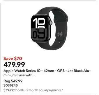 Staples Apple Watch Series 10 - 42mm - GPS - Jet Black Aluminium Case with Black Sport Band - S/M offer