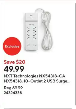 Staples NXT Technologies NX54318-CA NX54318, 10-Outlet 2 USB Surge Protector, 6ft, White offer