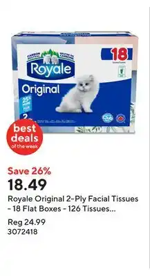 Staples Royale Original 2-Ply Facial Tissues - 18 Flat Boxes - 126 Tissues per Box offer