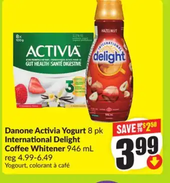 FreshCo Danone Activia Yogurt 8 pk, International Delight Coffee Whitener 946 mL offer