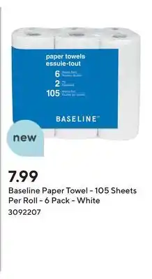 Staples Baseline Paper Towel - 105 Sheets Per Roll - 6 Pack - White offer