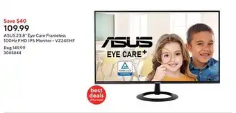 Staples ASUS 23.8 Eye Care Frameless 100Hz FHD IPS Monitor - VZ24EHF offer