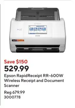 Staples Epson RapidReceipt RR-600W Wireless Receipt and Document Scanner offer